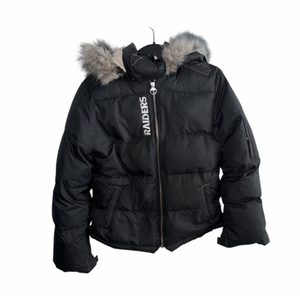 REEBOK NFL RAIDERS Puffer Full Zip Hoodie Jacket Black/White Size M